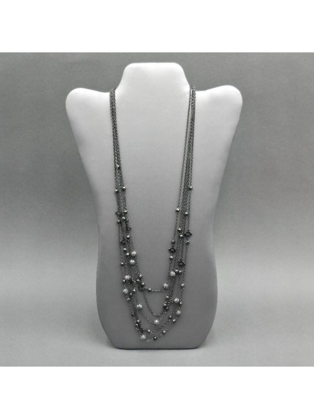 Vintage Harley Davidson Gunmetal Multi Strand Shield Station Chain Necklace 24"